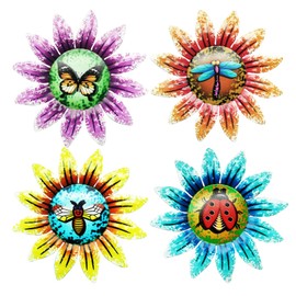 SUNNEKO 4 Pieces Metal Flowers Decorative Flowers Wall Sticker Garden Balcony Wall Decoration Wall Garden Decoration Living Room Decoration Garden Decoration Wall Decoration Sculpture Statues Home