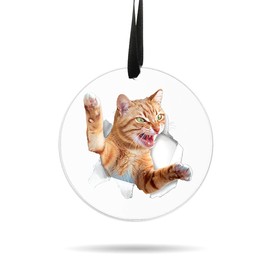 WIRESTER Hanging Ornaments for Christmas Tree Holidays, Party, Car, Home, Office Decoration, Large 3 inch Acrylic Ready to Hang Ornament - Orange Tabby Cat Attack