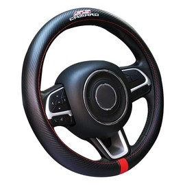 Gooogo Black Carbon FIber Luxury Leather Chevy Camaro SS Steering Wheel Cover Auto Anti-slip Protector 15''