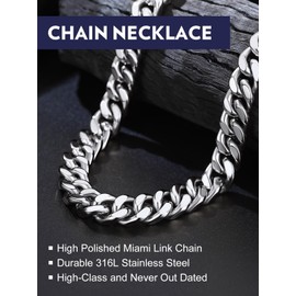Bandmax Thick Cuban Link Chain Necklace for Men 12mm Wide Hip Hop Chain with Strong Clasp,55cm Curb Chains Stainless Steel
