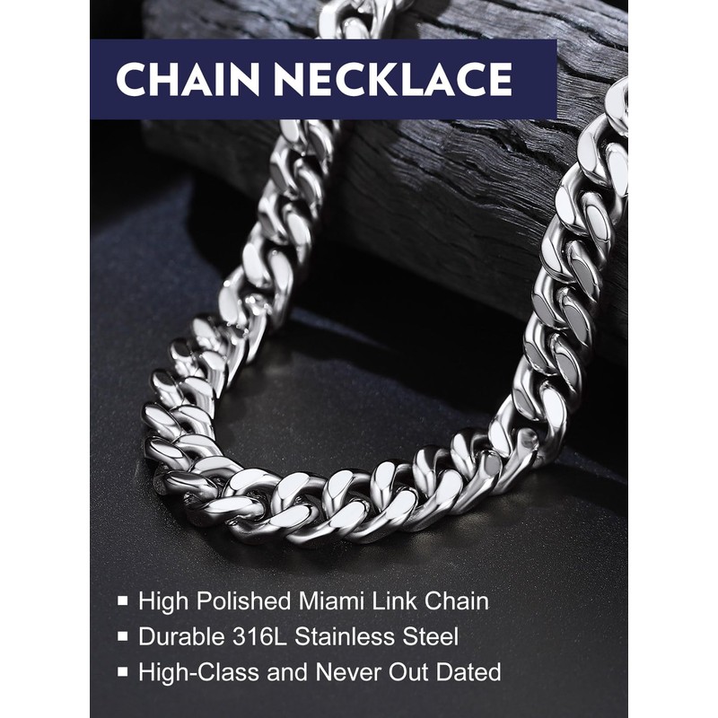 Bandmax Thick Cuban Link Chain Necklace for Men 12mm Wide