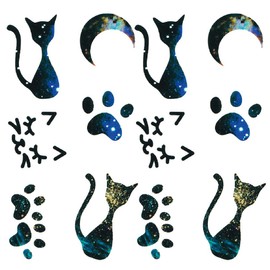 Oottati 2 Sheets Tiny Small Temporary Tattoos For Women Men Finger Hands Neck Wrist Face, Cute Long Lasting Cartoon Fake Tattoo Stickers For Kids Boys Girls Color Cat Footprint Moon