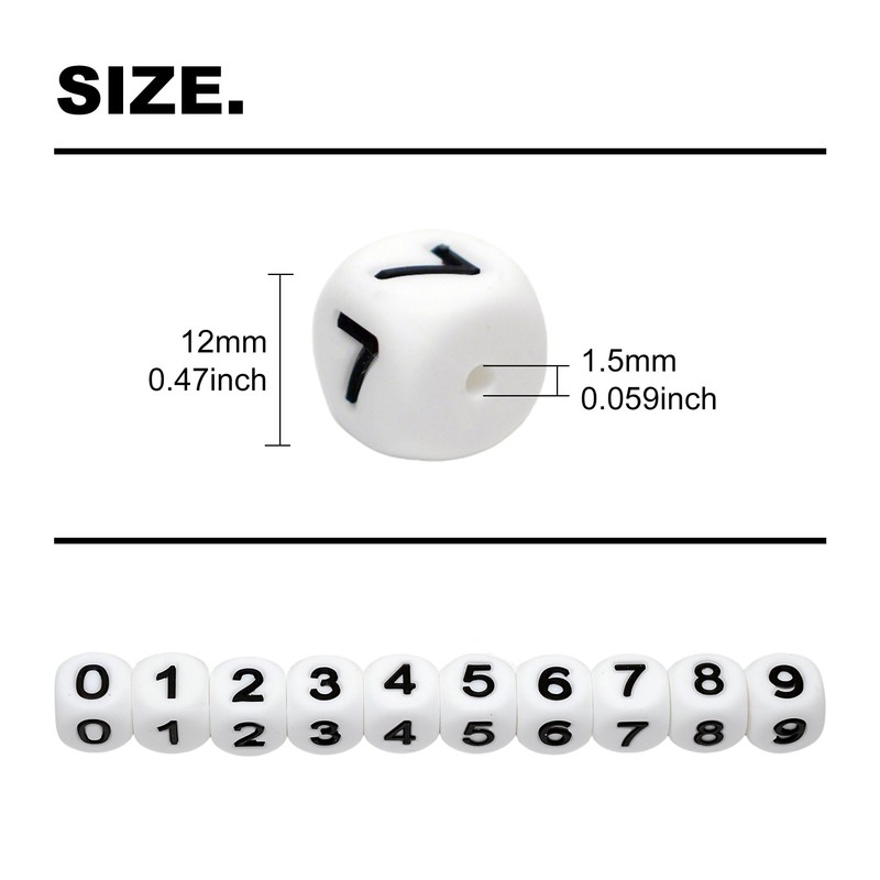 50Pcs Number Silicone Beads 0-9 Numbers Beads 12mm Square
