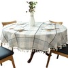 Dimatic Heavy Weight Cotton Linen Tablecloth, Plaid Tassel Round Table