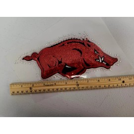 Embroidered Sequin  Rhinestone Patch Razorbacks Arkansas Iron On Hotfix Red