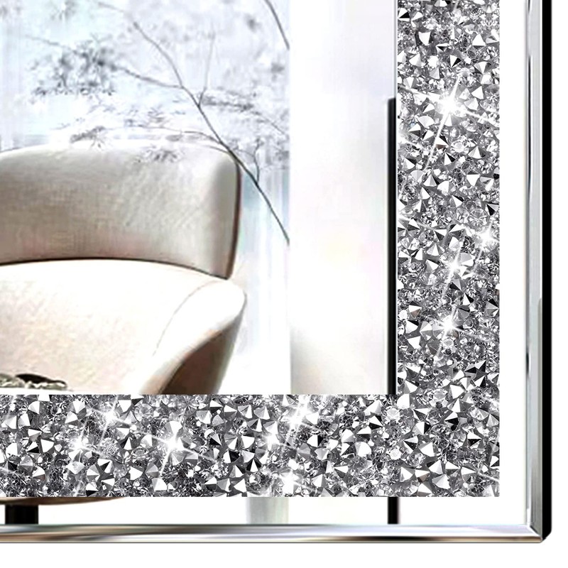 XIHACTY 2 Piece Wall Mirrors, Crush Diamond Mirrors Decor, Silver