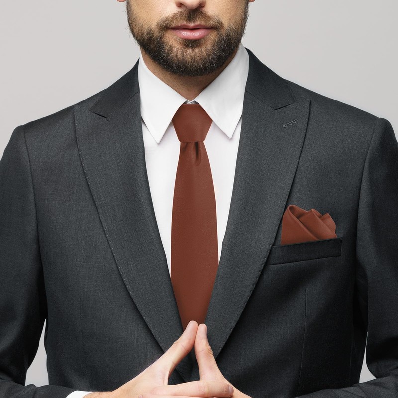 Junmaxroad Mens Tie Set Solid Color 3.15" (8CM) Rust Formal