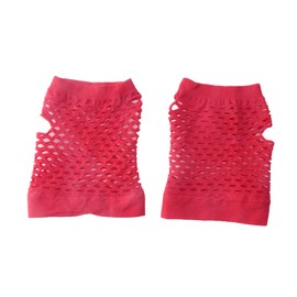 Sowaka 2 Pairs Fingerless Fishnet Short Gloves for Women Black 80s Stretchy Mesh Gloves for Kids Girls Dance Costume Parties (Red)