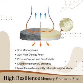 Civkor Chair Cushions for Dining Chairs Set of 6, Kitchen Chair Cushions Pads with Non Slip Backing, Dining Chair Cushions, Gray 2" Thick Memory Foam and Foam Seat Cushions with Ties, 16x16 Inch