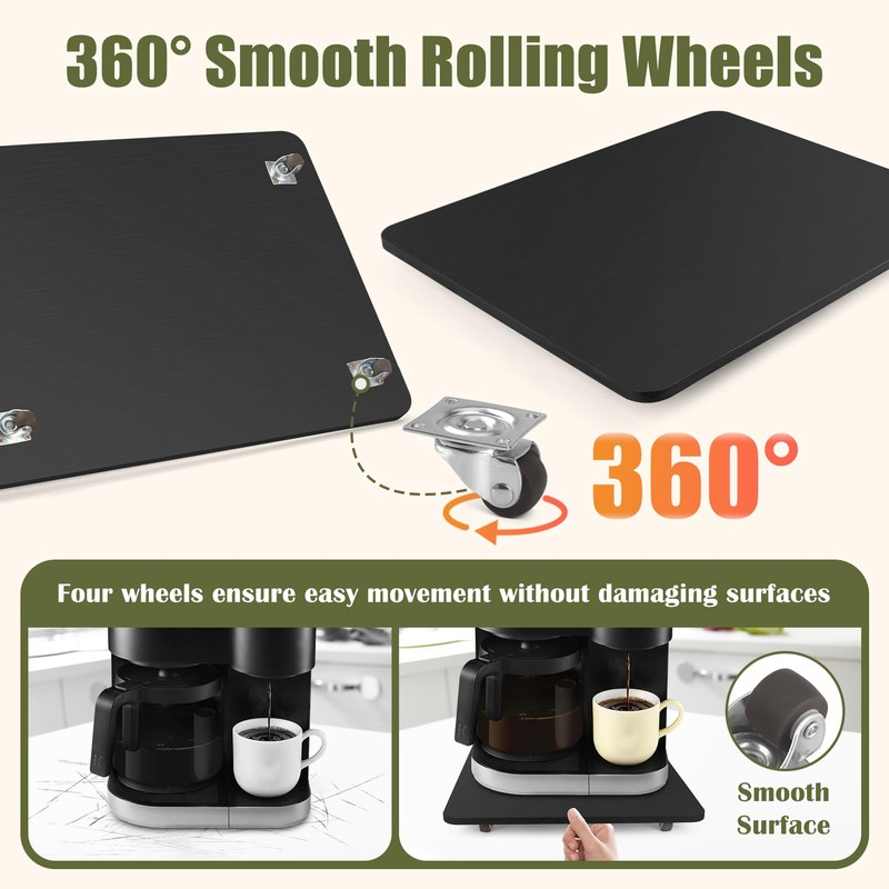 Sliding Tray for Coffee Maker, 360° Rolling Tray Appliance Slider