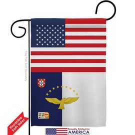 Azores US Friendship Garden Flag Set with Stand Regional Nation International World Country Particular Area Small Decorative Gift Yard House Banner Double-Sided Made in USA 13 X 18.5