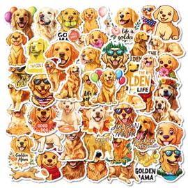 50 Pcs Golden Retriever Stickers Pack for Kids Teens Adults, Cute Golden Retriever Dog Waterproof Vinyl Stickers and Decals for Water Bottles Luggage Computer Skateboard Laptop Phone Guitar