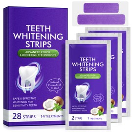 Purple Whitening Strips, 28 Piece Teeth Whitening Pack for 14 Treatments, 30 Minutes Fast Results, Insensitive Formula, Safe and Non-Slip for All
