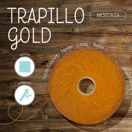 Pack x3 Trapillo Gold Mostaza | Ideal para Tejer Crochet - Decoración Hogar para Cojines Bolsos Tapetes y Más | Completa tu Kit de Crochet | Poliéster con Elastano 50 Metros y 3 cm Grosor