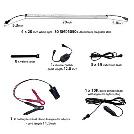 12V LED Exterior Light Bar Kit Dimmable Camping String Lights Weatherproof IP67, Magnetic Mounting, All-in-One Portable Lighting for RV, Camping Tent Car Trailer Boat, White 4Pcs