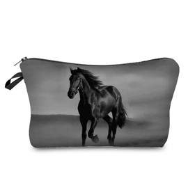 Livel lhood Horse Makeup Bag Cute Small Makeup Organizer Bag Travel Toiletry Zipper Pouch Black Horse Cosmetic Bag Horse Bag Horse Gifts for Women Horse Lovers