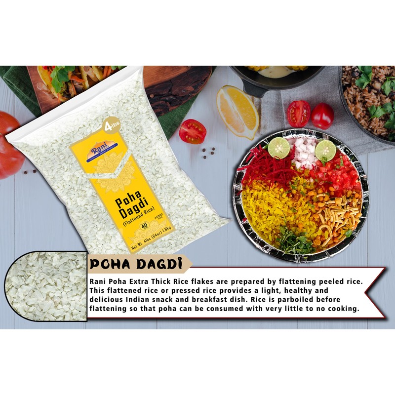 Rani Poha (Powa) Extra Thick Dagadi-Cut (Flattened Rice) 64oz (4lbs)