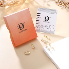 Dochais 3 Pairs of Earrings 925 Silver Set for Women 14K Gold-Plated Earrings Ear Cuff Earrings Hypoallergenic Earrings Stud Earrings Zirconia Small Cartilage Helix Conch Tragus Piercing (Gold