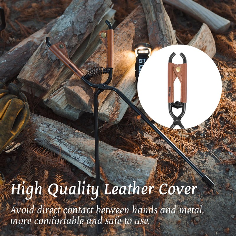 OMUKY Fireplace Tongs Log Claw Tongs with Faux Leather Handle