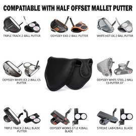Big Teeth Golf Mallet Putter Headcover Magnetic Fits Odyssey 2-Ball Series Club PU Leather Black