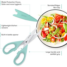 iBayam Kitchen Shears, iBayam Kitchen Scissors All Purpose Heavy Duty Meat Poultry Shears, Dishwasher Safe Food Cooking Stainless Steel Utility Scissors, Home Apartment Essentials, 2-Pack, Black, Aqua Sky