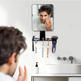 Shower Mirror Fogless for Shaving, Anti-Fog Mirror with Razor Toothpaste Holder, Make Up Shower Shaving Mirror Fogless Shower Mirror Rust-Proof, Impact-Resistance Bathroom Shower Mirror. ( Black )