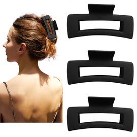 Nalodu Hair Claw Clips Large Square 4 Inch Matte No Slip Big Rectangle Jaw Clip Clamp for Thick Hair Women, 3 Pack Black
