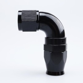 AC PERFORMANCE 90 Degree Aluminum -10AN Female to AN10 PTFE Fuel line Hose Fitting One Piece Full Flow Connector for Teflon Hose, Black