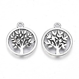 Airssory 50 Pcs Flat Round with Tree Life Charms Antique Silver Small Charm Pendants for Jewelry Making DIY Craft - 20x17mm
