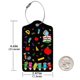 2 Pcs Luggage Tags for Suitcase, Cute Unique PU Leather Travel Bag Tag with Privacy Cover ID Label Address Card and Durable Metal Ring Suitable for Men Women Children Backpack,Dancing Pencils