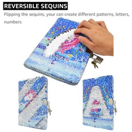 VIPbuy Kid Girls Unicorn Sequin Notebook Diary with Lock and Key Reversible Sequin Journal A5 Lined Secret Notepad Set with Gift Photo Corner Sheet for Art Creation, 156 Pages, 21.5cm x 14cm
