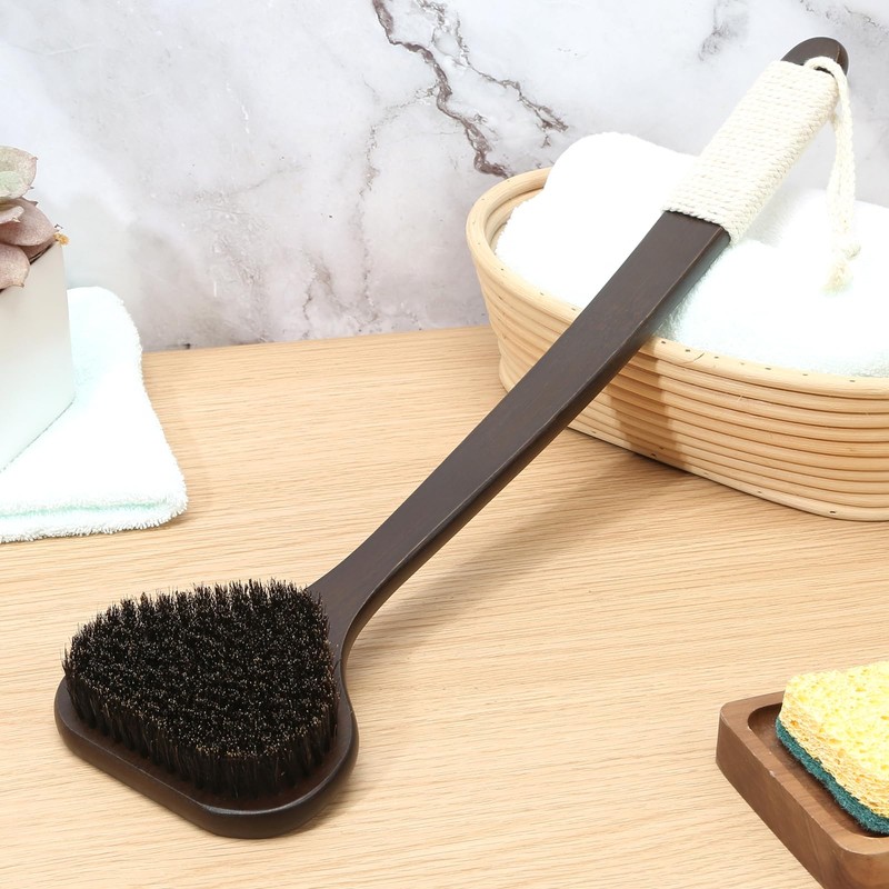 eaxun Bamboo Back Scrubber with Curved Long Handle, 17.3 Inches