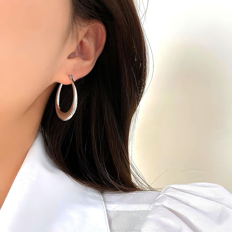 ASH'S CHOICE Sterling Silver 925 Earrings Large Hoop Earrings Oval