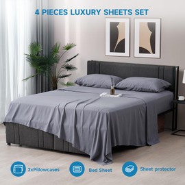 Z-hom King Size Sheets Set Cooling Sheets, Upgraded Deep Pocket Comfy Breathable, Hotel Luxury Bedding Sheets & Pillowcases, Extra Soft & Wrinkle Free Sheets Cover, King Sheets up to 16 inch,Darkgrey