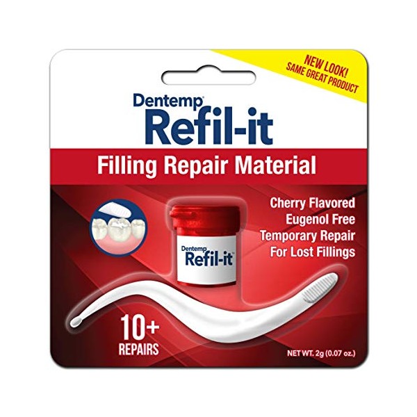 DENTEMP - Refil-It - Dental Repair Kit - Temporary Tooth Filling - Cherry Flavored - Easy to Use - 10+ Repairs - Eugenol Free - Long-Lasting Dental Cement - Tooth Pain Relief - Ideal for Travel - 3g