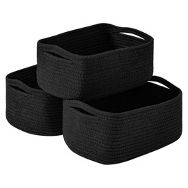 ICERZCZ Small Black Baskets for Organizing, Storage Baskets for Shelves, Small Woven Cotton Rope Basket for Storage, Basket for Gifts Empty, 13"×8.5"×5.1" (3 Packs) Black