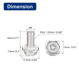 sourcing map Pack of 10 Phillips Hex Flange Bolts M8 x 18 mm 304 Stainless Steel Hexagonal Head Machines Bolts