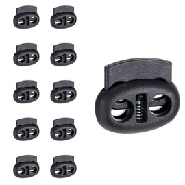Ajcotahm 10Pcs Toggles for Drawstrings, Plastic Spring Cord Locks Black Dual-Holes Shoe Lace Tie Locks Drawstring Stopper Fastener for Shoelaces Drawstrings Sweatpants Hats Clothing Bags (Flat)