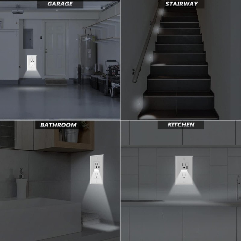 SOZULAMP Receptacle Outlet with Night Light,White Standard Decorator Electrical Wall