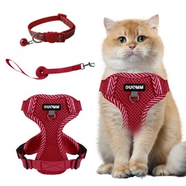 Muecleao Cat Harness and Lead Set, Escape Proof Cat Harness with Reflective Strips, Adjustable Breathable Vest Harness with Leash Collar for Small, Medium Dogs, Cats Outdoor Walking (Red, XL)