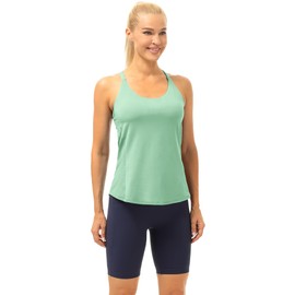 icyzone Workout Tank Tops Built in Bra - Women's Strappy Athletic Yoga Tops, Running Exercise Gym Shirts (S, Brook Green)