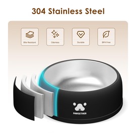 PAWGETHER Stainless Steel Dog Bowls, Dog Food and Water Bowl Non-Slip Easy to Clean Dishwasher Safe for Puppy Small Medium Dogs Cats Black 34oz