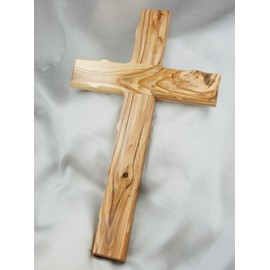 MaMeMi Holzkreuz Olivenholz mit gekerbten Kanten [25 x 13 cm] Handarbeit aus dem Heiligen Land/Bethlehem