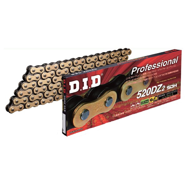 DID chain 520 DZ2 Open Standard Gold 120 Links with Clip Lock