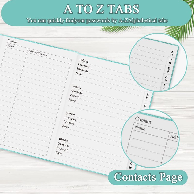 Hardcover Password Book with Alphabetical Tabs - Internet Password Keeper