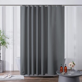 Furlinic Shower Curtain, Extra Long Bath Curtain, Anti-Mould, Waterproof for Bathtub, Shower, Eva Curtain, Antibacterial, Dark Grey with 12 Shower Rings, Extra Large, 200 x 200 cm Hem with Stones
