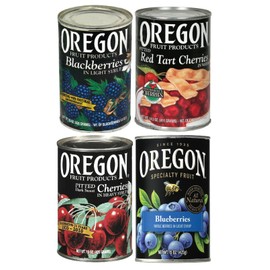 Oregon Specialty Fruit Variety 4 Cans – Blackberries, Red Tart Cherries, Dark Sweet Cherries, and Blueberries