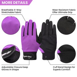 AXKAL Horse Riding Gloves Women Professional Equestrian Horseback Value Pair, Ladies Riding Gloves Mittens Breathable Stretchable for Youth Girls Outdoor Sport (Kids-Purple, L)