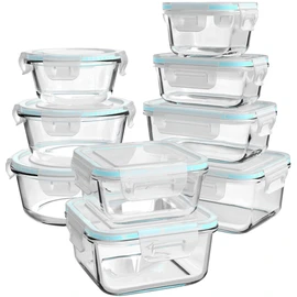 AILTEC Glass Food Storage Containers with Lids, [18 Piece] Glass Meal Prep Containers, Containers for Food Storage with Lids, BPA Free & Leak Proof (9 Lid & 9 Container)