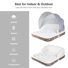 Giantex Canopy Island Inflatable Lounge, Floating Island Raft w/SPF50+ Retractable Detachable Sunshade, 71" x 71" Inflatable Pool Float Canopy w/2 Cup Holders Backrest Armrest for Pool Lake River